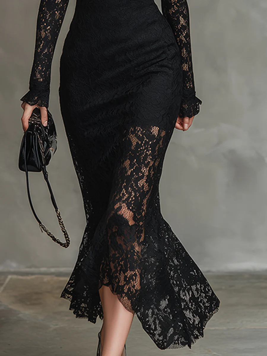 Jeanne | Robe Maxi Élegante en Dentelle à Queue de Poisson